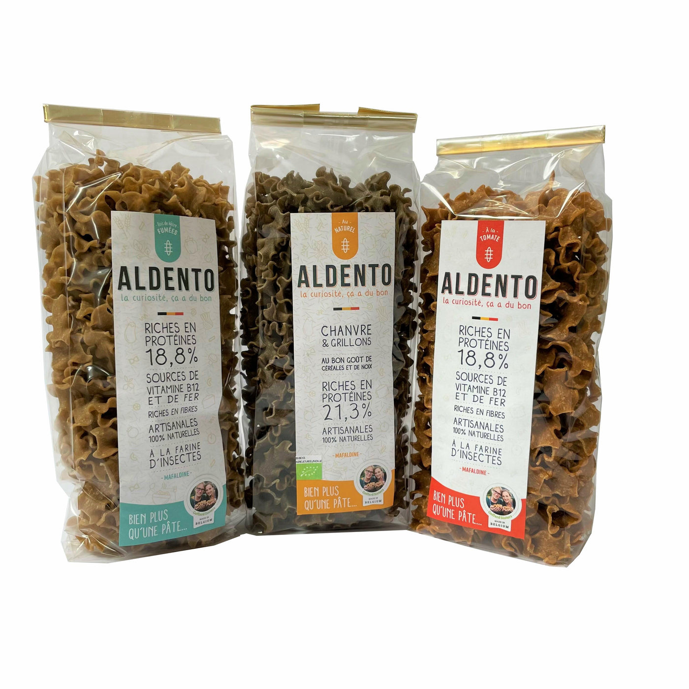 Aldento - Trio de pâtes (Fumées/Tomate/Chanvre&Grillons) - Mafaldine (3x200g)